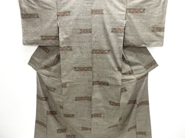 横段に更紗模様織出し本場泥大島紬着物（5マルキ）